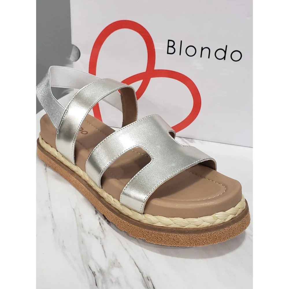 NEW Blondo Frankee Platform Sandals, Silver Platinum Metallic Size 10 Espadrille